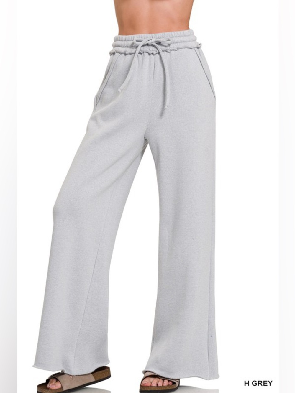 NWT ZENANA Charcoal Fleece Exposed Seam Wide Leg Sweatpants - Picture 9 of 9